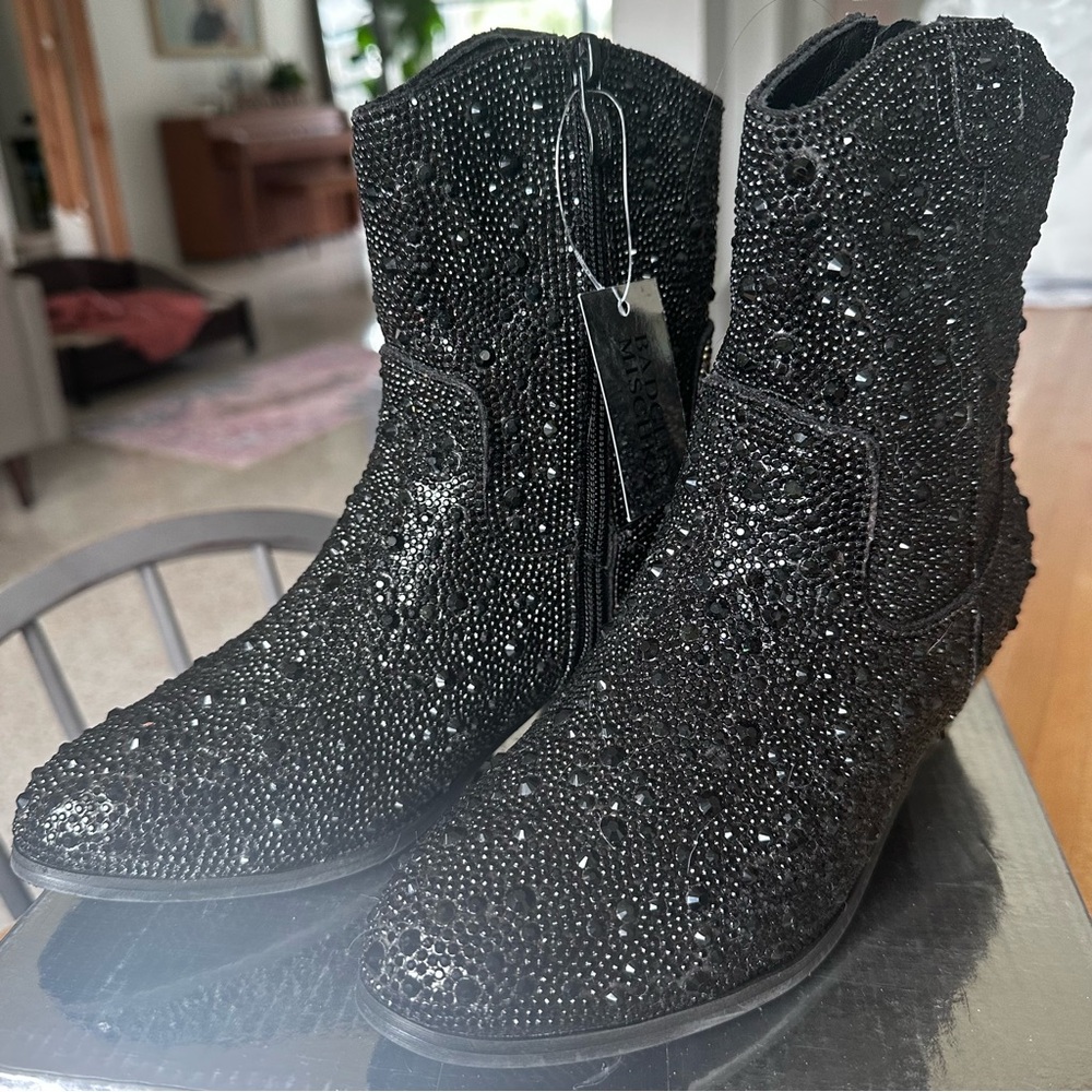 Badgley Mischka Black Rhinestone Ankle Boots